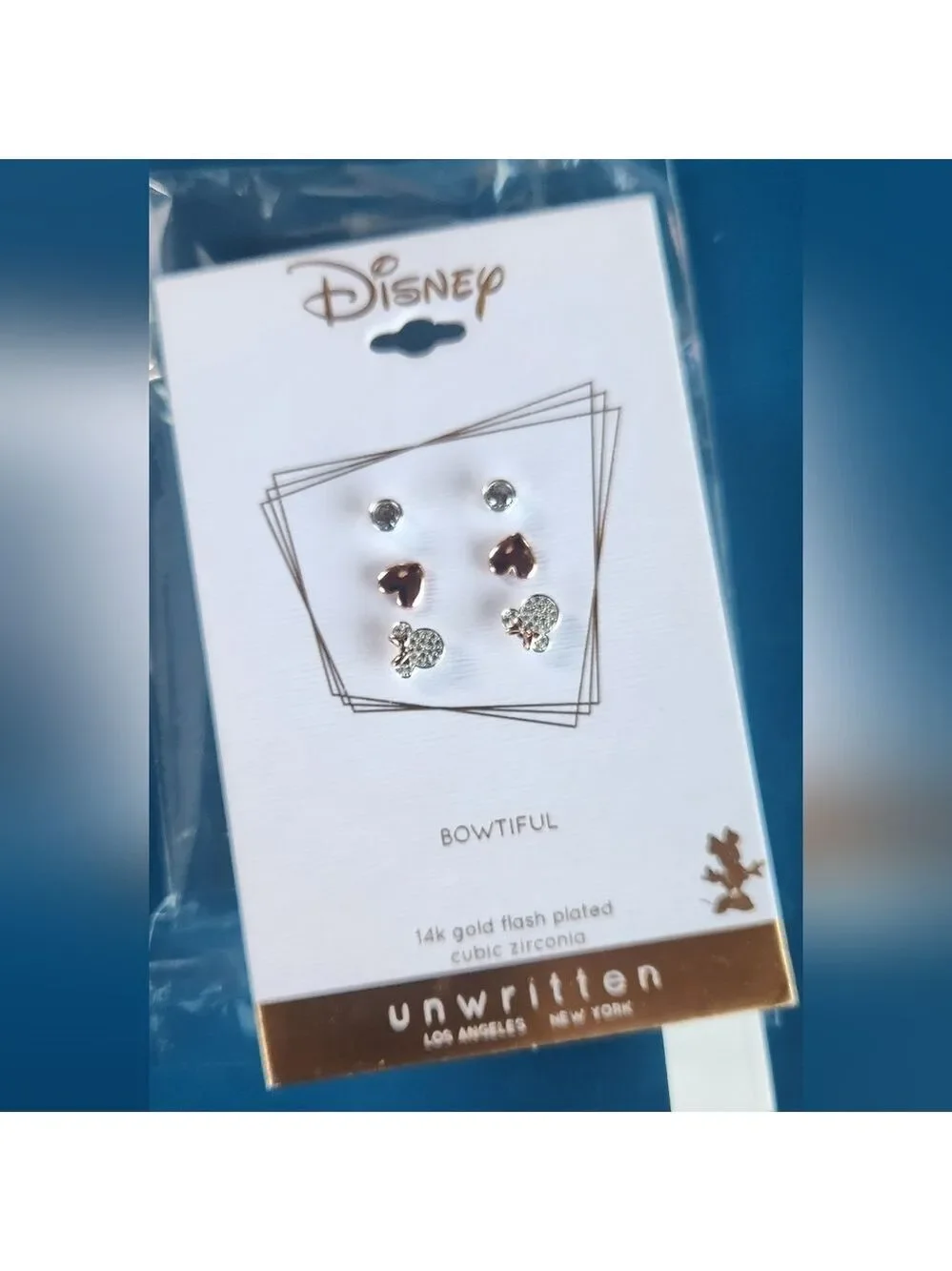 Disney Three Pair Silver Plated Two Tone Rose Gold Heart And Bezel Cubic Zirconi